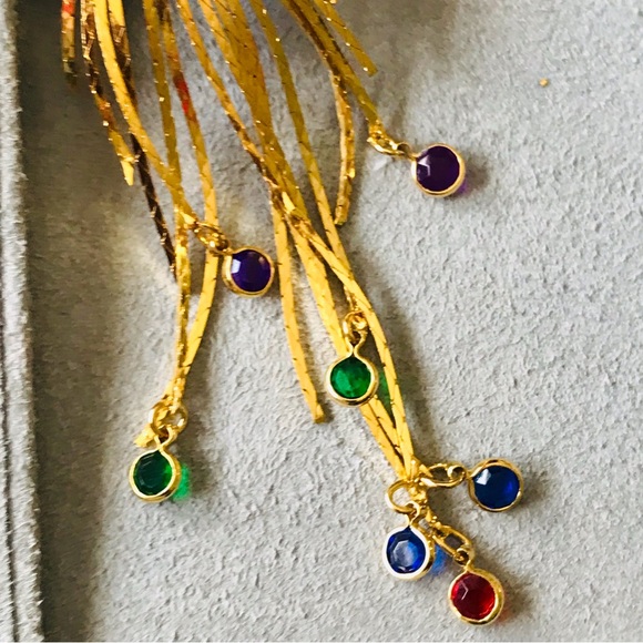 Vintage 80’s Costume Gold Tone Cascading Tassel Fringe 3 Inch Post Earrings - Picture 4 of 12